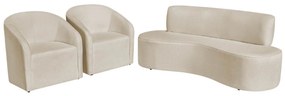 Kit Sofá Curvo Amsterdã 140cm e 2 Poltronas Luiza Max Bouclé