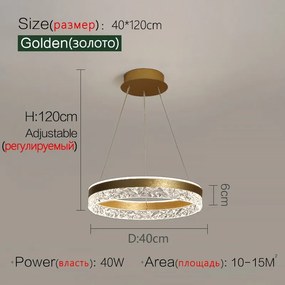 Lustre Pendente Minimalista e moderno led lustre de iluminação para casa anéis de cristal teto montado iluminação lustre lâmpada pendurada branco &amp; moldura ouro - H - Branco frio I Tamanho 40cm