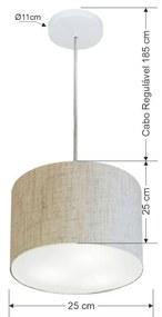 Lustre Pendente Cilíndrico Md-4209 Cúpula em Tecido 25x25cm Rustico Bege - Bivolt