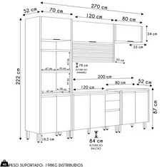 Armário de Cozinha 5 Peças Com Pia Inox Da Vinci CP2 L06 Nature/Off Wh