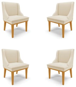 Kit 4 Cadeiras Decorativas Sala de Jantar Base Fixa de Madeira Firenze PU Bege/Castanho G19 - Gran Belo