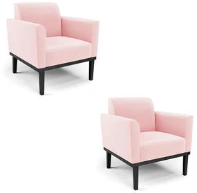 Kit 2 Poltronas Base de Madeira Fixa Preto Marisa Suede D03 - D'Rossi - Rosa BebĂŞ