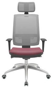 Cadeira Office Brizza Tela Cinza Com Encosto Assento Vinil Vinho Autocompensador 126cm - 63238 Sun House