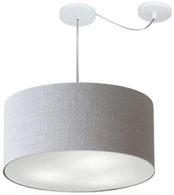 Lustre Pendente Cilíndrico Com Desvio Md-4263 Cúpula em Tecido 55x25cm Rustico Cinza - Bivolt