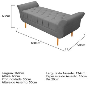 Recamier Estofado Ari 160 cm Queen Size Suede Cinza - ADJ Decor