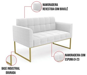 Namoradeira e 2 Poltronas Industrial Dourado Elisa Bouclê Off Wte D03 - D'Rossi