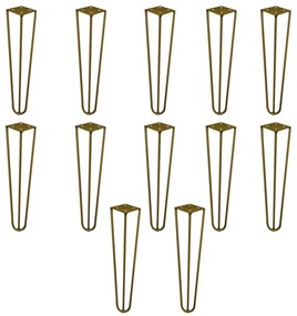 Kit 12 Pés de Metal 30 CM Hairpin Legs Mesa de Canto Rack e Puffs Dourado G41