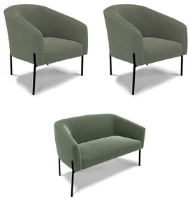 Namoradeira e 2 Poltronas PĂ© Ferro Preto Stella BouclĂŞ D03 - D'Rossi - Verde Pistache