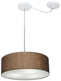 Lustre Pendente Cilíndrico Com Desvio De Centro Md-4255 Cúpula em Tecido 40x15cm Café - Bivolt