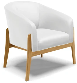Poltrona Decorativa Base de Madeira Stella Sintético Branco D03 - D'Rossi