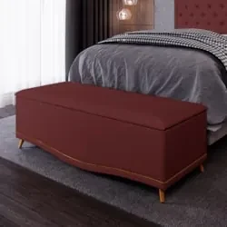 Calçadeira Baú Casal 140cm com Tachas Imperial J02 Veludo Bordô - Mpoz