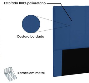 Cabeceira Arizona Para Cama Box Solteiro 90 cm Suede - D'Rossi - Azul Marinho