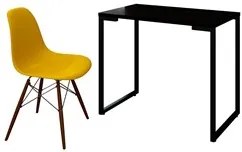 Mesa Escrivaninha Fit 90cm Preto e Cadeira Charles FT1 Amarela - Mpoze