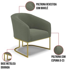 Poltrona Para Sala Industrial Dourado Kit 2 Stella Bouclê D03 - D'Rossi - Menta