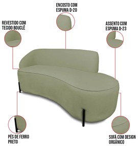 Sofá 2 Lugares Orgânico 140cm Pé Ferro Pto Morgan Bouclê L01 - D'Rossi - Menta