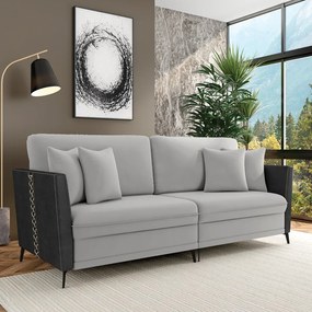 Sofá 4 Lugares Living 262cm Mondaí Sintético Preto/Veludo Cinza K01 - D'Rossi