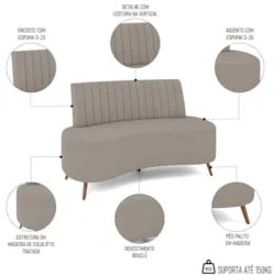 Sofá 2 Lugares para Sala Living 135cm Pés Palito Tamar Z08 Boucle Bege