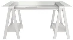 Mesa Escrivaninha 150cm Pés Cavalete Tampo de Vidro Cris A06 Branco -