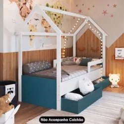 Cama Infantil Casinha Com 2 Gavetas Infix C06 Branco/Azul - Mpozenato