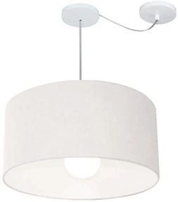 Lustre Pendente Cilíndrico Com Desvio Md-4233 Cúpula em Tecido 55x30cm Branco - Bivolt