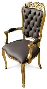 Cadeira com Braço Luís XV Capitonê Entalhada Madeira Maciça Eucalipto Design de Luxo