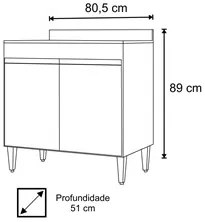 Balcão para Cooktop 80cm 2 Portas Flórida Preto/Cinza - Lumil Móveis