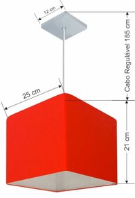 Lustre Pendente Quadrado Md-4058 Cúpula em Tecido 21/25x25cm Vermelho - Bivolt