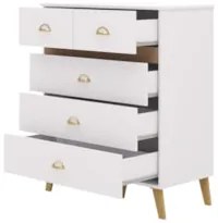 Cômoda Para Quarto 91cm 5 Gavetas Gaby Flex Branco/Camarim V02 - Mpoze