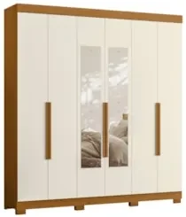 Guarda Roupa Casal 200cm com Espelho Viny A02 Off/Cinamomo - Mpozenato