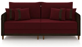 Sofá Living Montecarlo 2 Lugares Bipartido 192cm Pés em Madeira Veludo/PU Bordô/Marrom G33 - Gran Belo