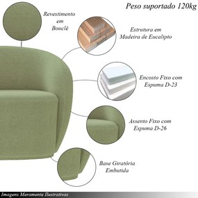 Conjunto 1 Sofá Living 180cm e 1 Poltrona Decorativa Sala de Estar Íbis Encosto Fixo Bouclê  Verde G33 - Gran Belo