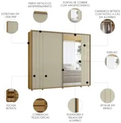 Guarda Roupa Casal 278cm Com 2 Portas Mya Opala/Cumaru Z10  - Mpozenat