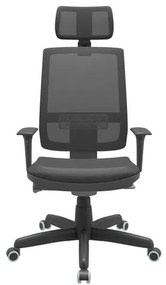 Cadeira Office Brizza Tela Preta Com Encosto Assento Vinil Preto Autocompensador Base Standard 126cm - 63361 Sun House