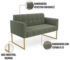 Namoradeira e 2 Poltronas Industrial Dourado Elisa Bouclê Verde Pistache D03 - D'Rossi