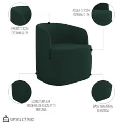 Kit 2 Poltronas Giratória Decorativa para Sala Dandara Z08 Veludo Verd