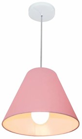 Lustre Pendente Cone Md-4028 Cúpula em Tecido 25/30x12cm Rosa Bebê - Bivolt