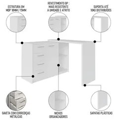 Mesa Escrivaninha Lagan e Estante Livreiro 90x187cm Lean A06 Branco -