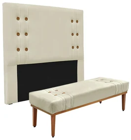 Cabeceira Cama Box Solteiro 90cm e Recamier Gênova Veludo S04 - D'Rossi - Bege