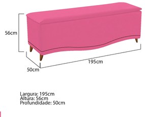 Calçadeira Estofada Yasmim 195 cm King Size Corano Pink - ADJ Decor