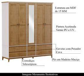 GuardaRoupa Decorativo Every Madeira Bipartido 5 Portas com Espelho  OffWhite/Freijó G74 - Gran Belo