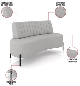 Sofá 2 Lugares Living 135cm Pé Ferro Pto Maraú Linho Cinza K01 - D'Rossi