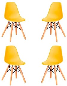Kit 04 Cadeiras Eames Infantil Amarelo Base Madeira - 76523 Sun House