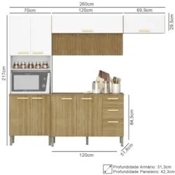 Armário de Cozinha 5 Peças Urban03 Balcão com Tampo 120cm Z06 Freijó/S