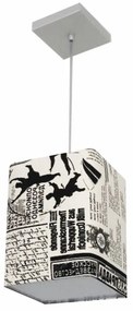 Kit/2 Pendente Md-4007 Cúpula em Tecido Quadrado 25/16x16cm Ny-Jornal - Bivolt