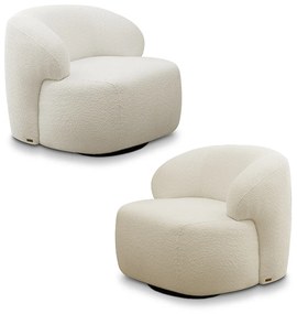 Kit 2 Poltronas Decorativas Charlote Sala de Estar Base Giratória em Aço Bouclê Off White G88 - Gran Belo