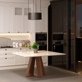 Mesa de Jantar Shell 150x150 cm com Tampo de Vidro Off White G55 - Gran Belo