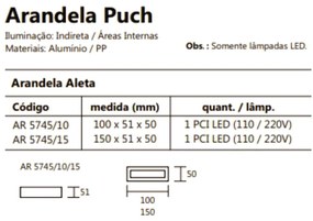 Arandela Puch Retangular Interna 2Xpci Led 5W 50X5X10Cm | Usina 5745/5... (DR-M - Dourado Metálico, 110V)