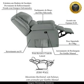 Poltrona do Papai Reclinável Melim Zero Wall Sintético PU F FH1 - D'Rossi - Cinza