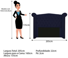 Kit Cabeceira e Calçadeira Veneza 160 cm Queen Size Corano Azul Marinho - ADJ Decor