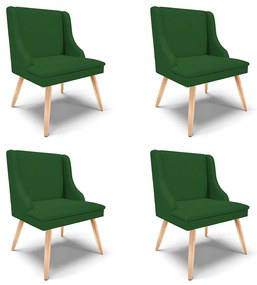 Kit 04 Cadeiras de Jantar Liz Veludo Verde A136 Pés Palito Natural - D'Rossi